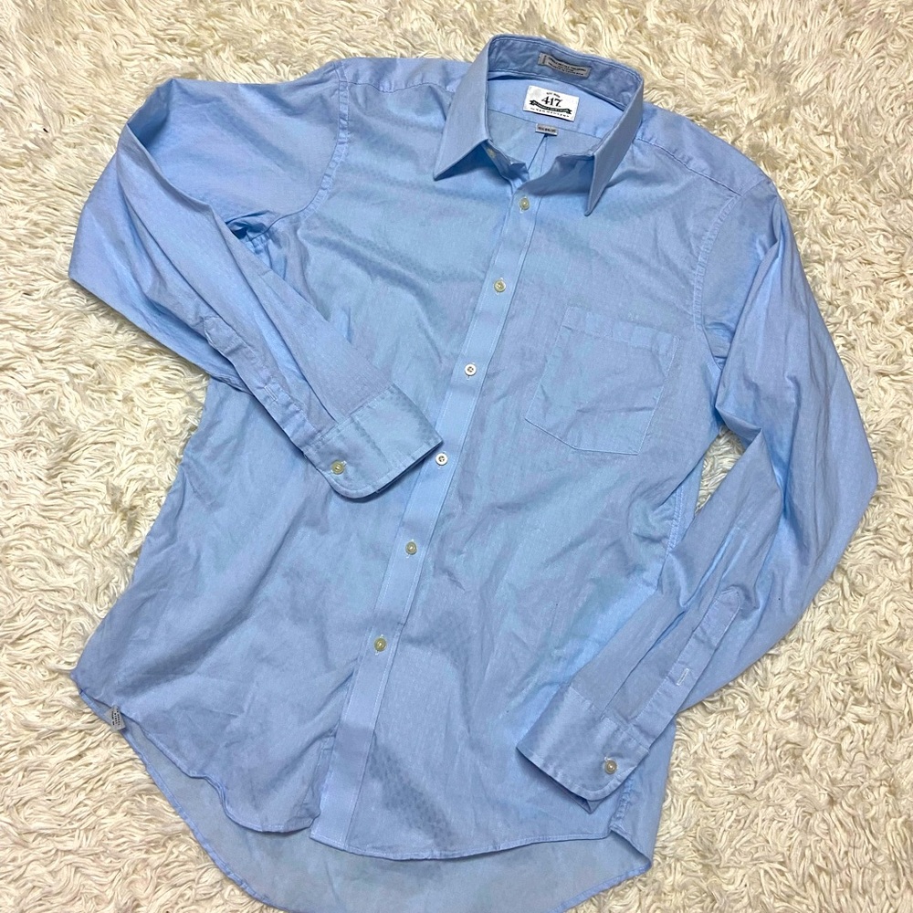 417 by Van Heusen Button Down Dress Shirt Light Blue Sz 15.5 34/35 Long Sleeve